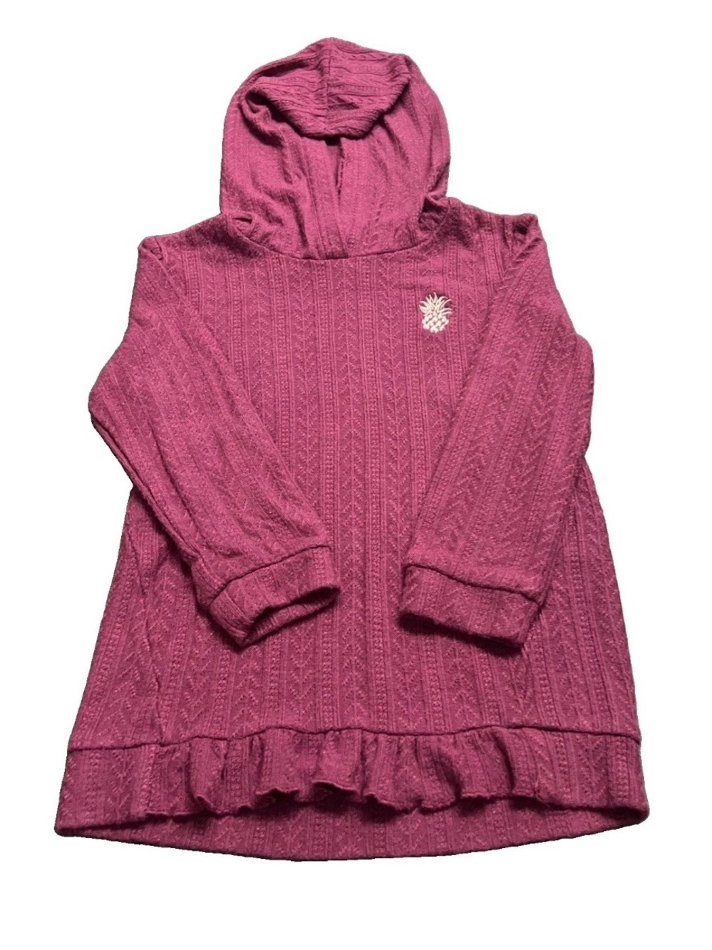 Tommy Bahama Girls Hooded Cable Knit Dress 3T Plum Purple Pineapple Ruffle